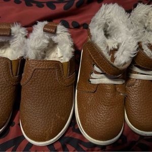 2 pairs of fuzzy monkey feet shoes 18-24 months